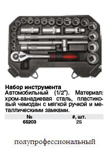 Набор инструмента автомобильный 1/2", 25 шт. CrV Профи FIT